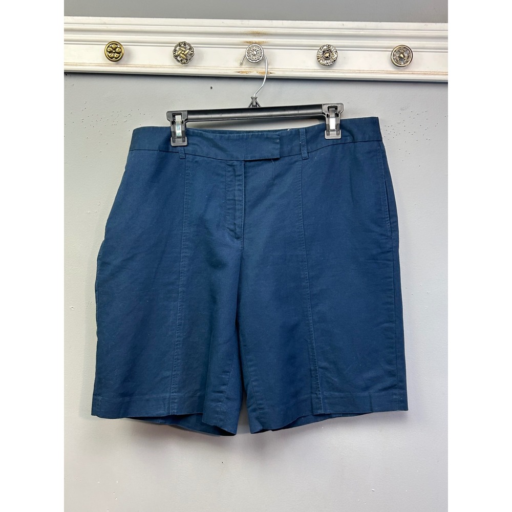 Lizgolf Shorts Womens 14 Blue Audra Linen Cotton Blend Golf Casual Mid Rise 11in